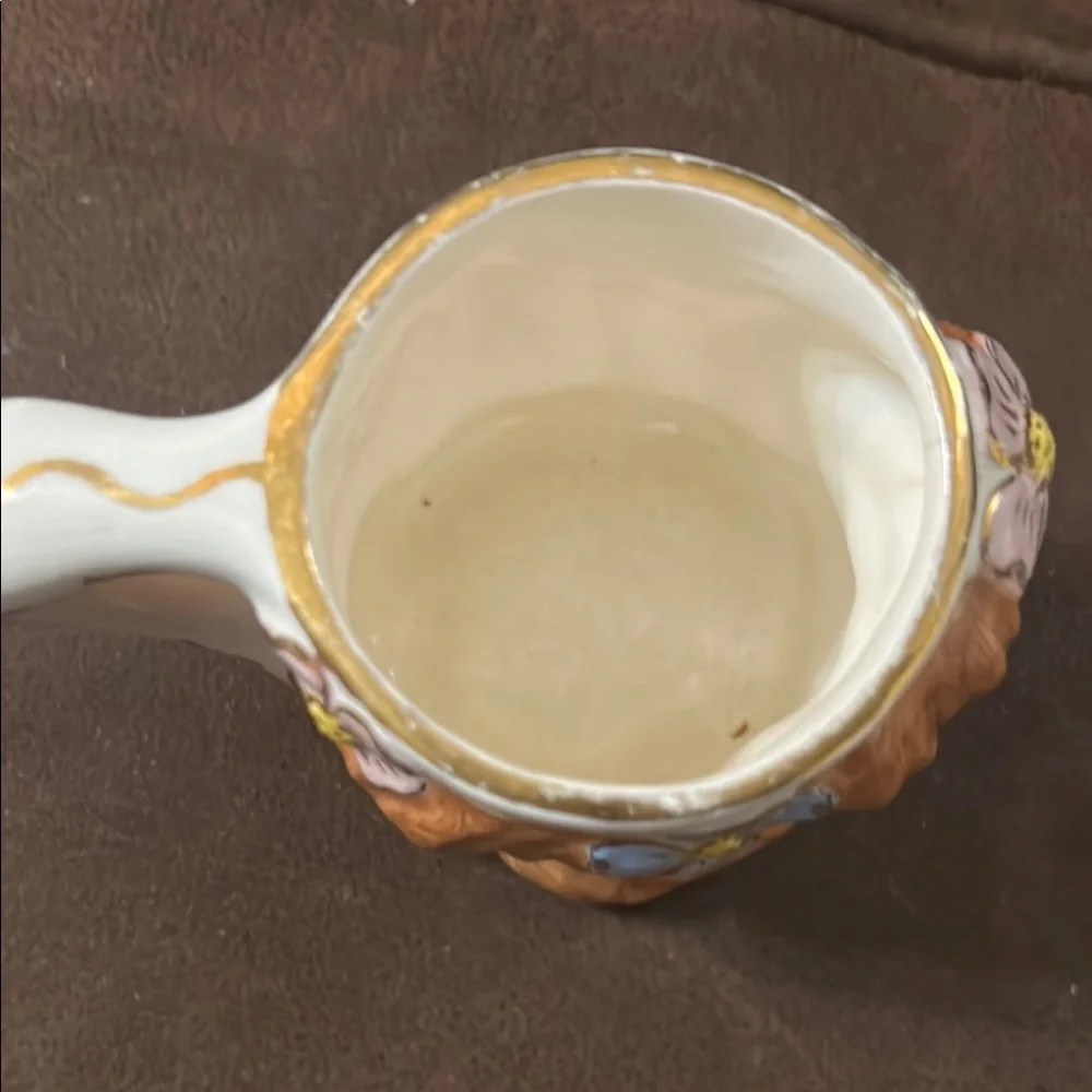 Vintage Ceramic Face Mug with Floral Design